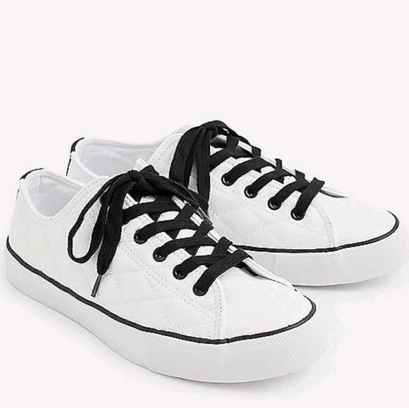 torrid Shoes - White and Black Faux Leather Quilted Sneaker  S9